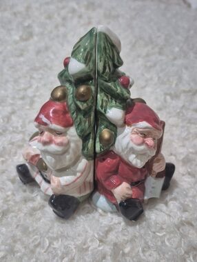 FITZ AND FLOYD Holiday Santa and Tree Ceramic Salt & Pepper Shakers